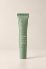 MATINÉ Vanilla Lip Balm in a matte sage green tube, infused with Palestinian olive oil.